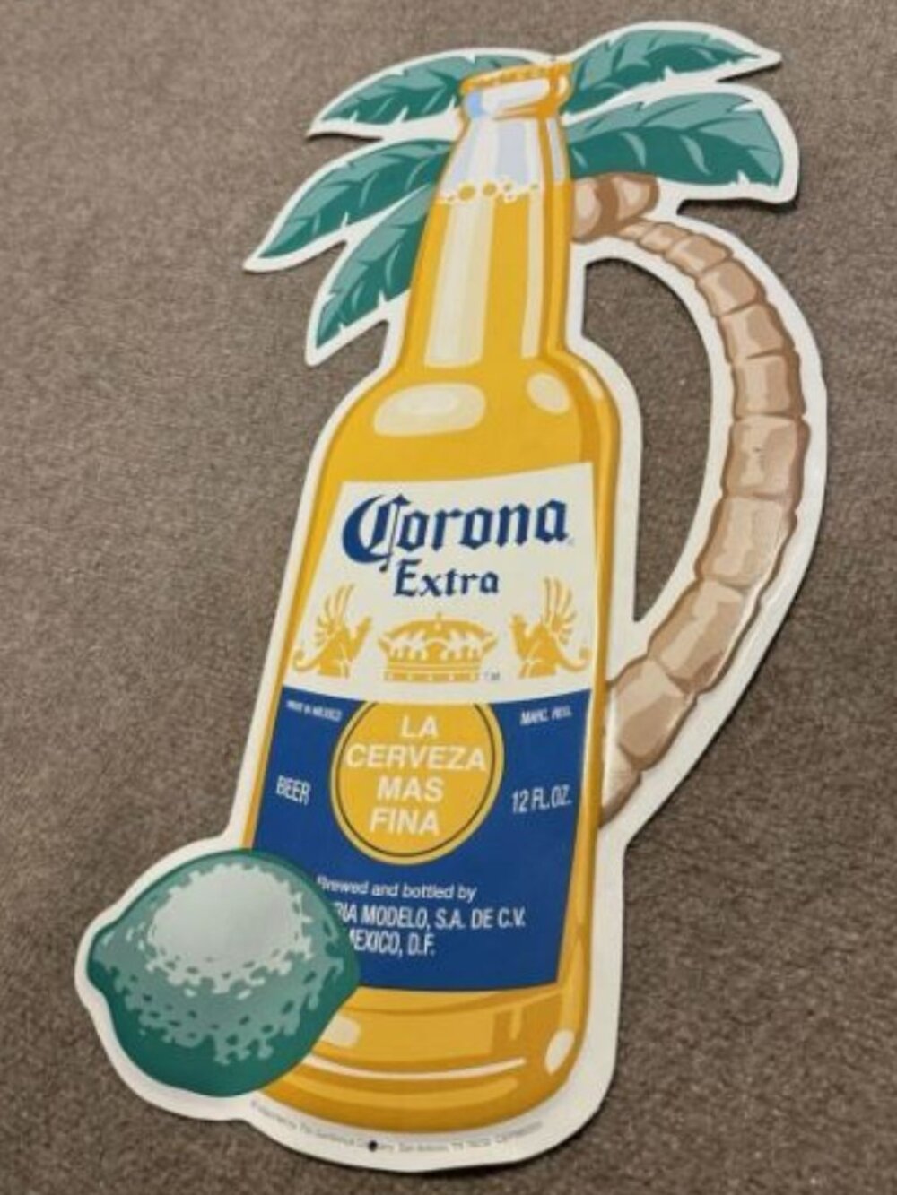 CORONA EXTRA BEER METAL SIGN PALM TREE ISLAND LIME 24” BOTTLE VINTAGE